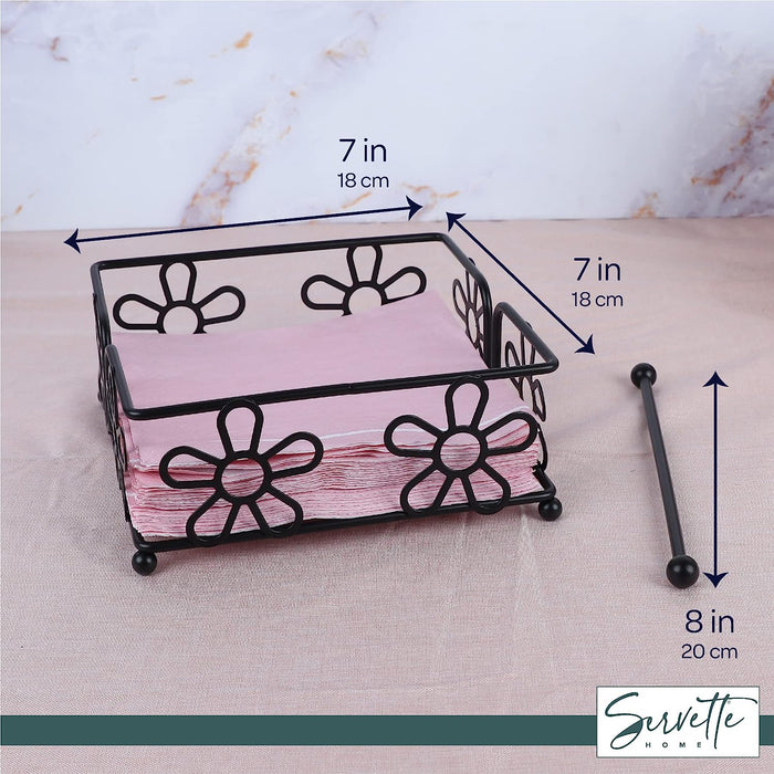 Black Metal Wire Napkin Holder with Flower Design