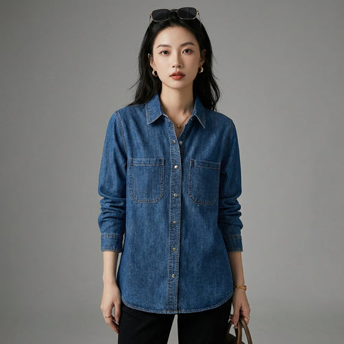 Chemise denim oversize bleue femme - Mode Coréenne décontractée - Taille S