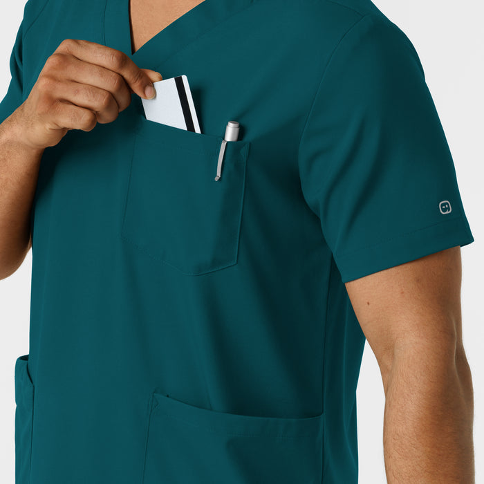 Boundless Men's Multi Pocket V-Neck Scrub Top Caribbean side detail 2