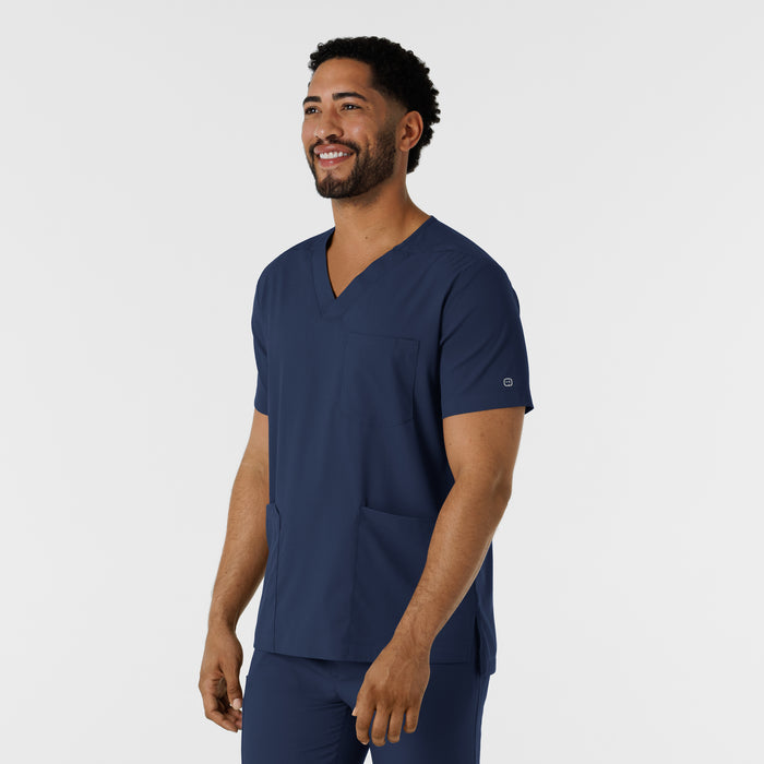 Boundless Men's Multi Pocket V-Neck Scrub Top Navy side view