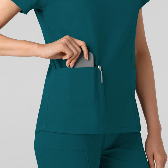 Boundless Women's 2-Pocket V-Neck Scrub Top Caribbean side detail 2
