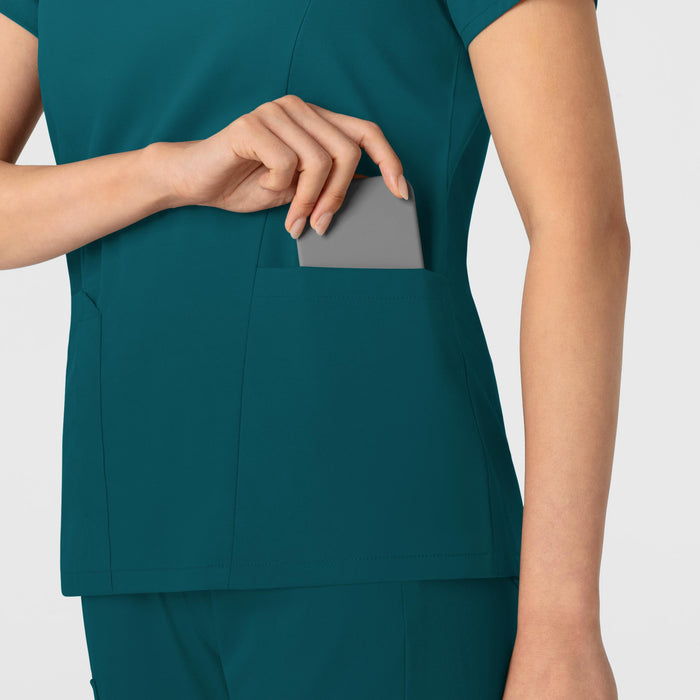 Boundless Women's 2-Pocket V-Neck Scrub Top Caribbean hemline detail