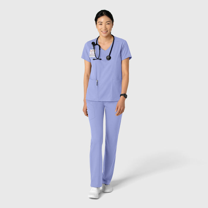 Boundless Women's 2-Pocket V-Neck Scrub Top Ceil Blue full scrub set