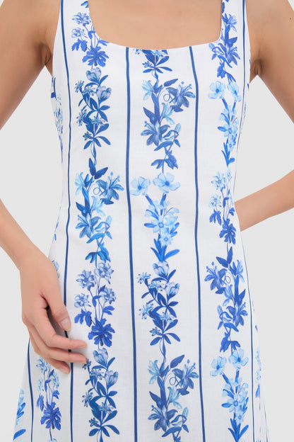 Blue Floral and Stripe Minnie Midi Dress
