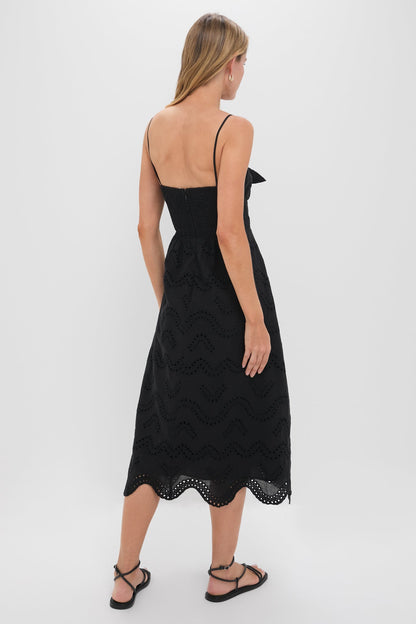 Black Eyelet Tie Front Sanibel Midi Dress