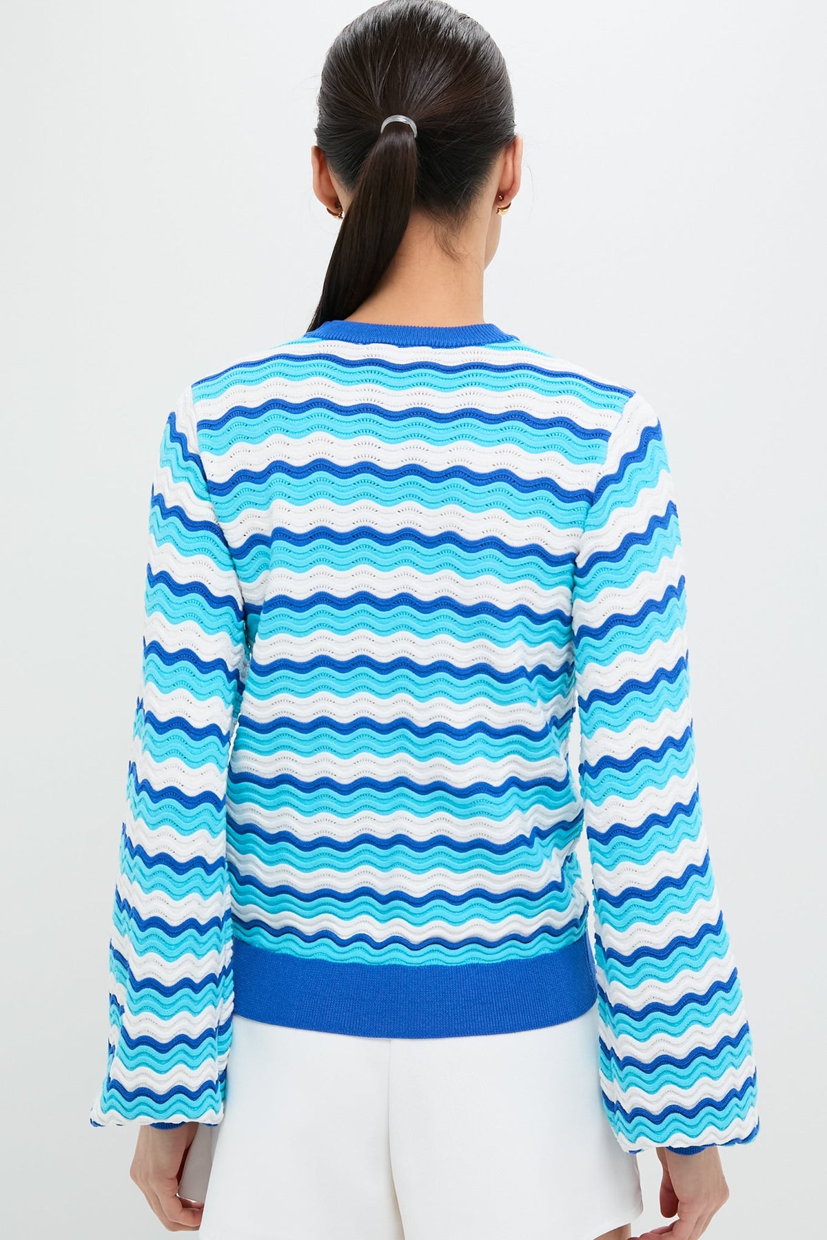 Aqua Wavy Stripe Callie Crewneck