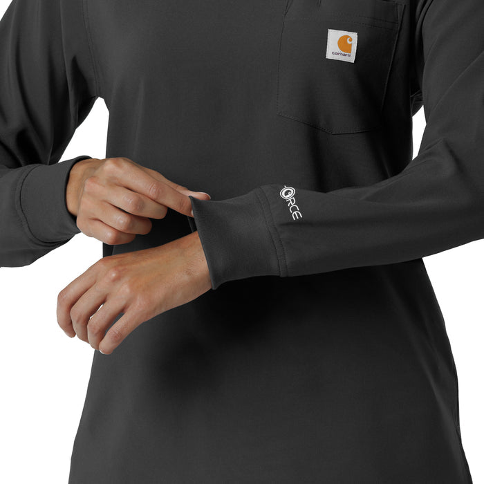 Force Cross-Flex Women's Crew Neck Long Sleeve Scrub Top Black hemline detail