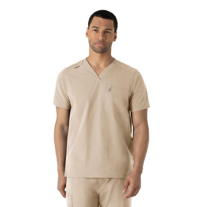 Force Essentials Men's V-Neck Shirttail Scrub Top Khaki