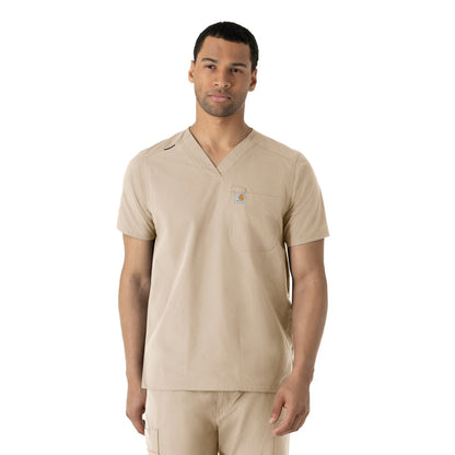 Force Essentials Men's V-Neck Shirttail Scrub Top Khaki