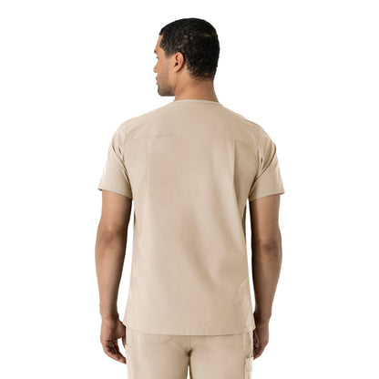Force Essentials Men's V-Neck Shirttail Scrub Top Khaki back view