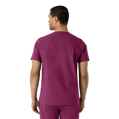 Force Essentials Men's V-Neck Shirttail Scrub Top Wine back view