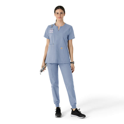 Force Essentials Women's Notch Neck Tunic Scrub Top Ceil Blue full scrub set