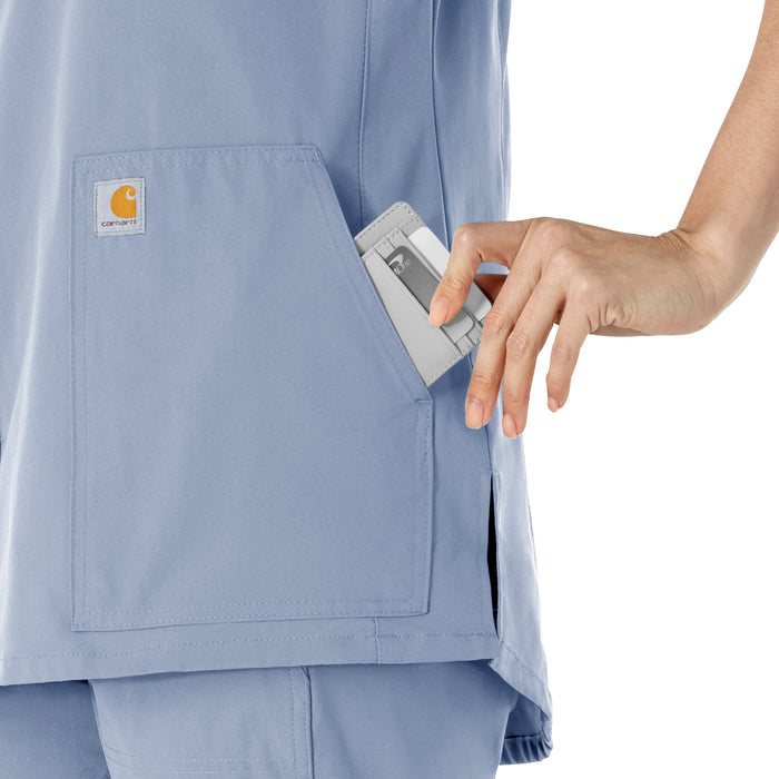 Force Essentials Women's Notch Neck Tunic Scrub Top Ceil Blue front detail