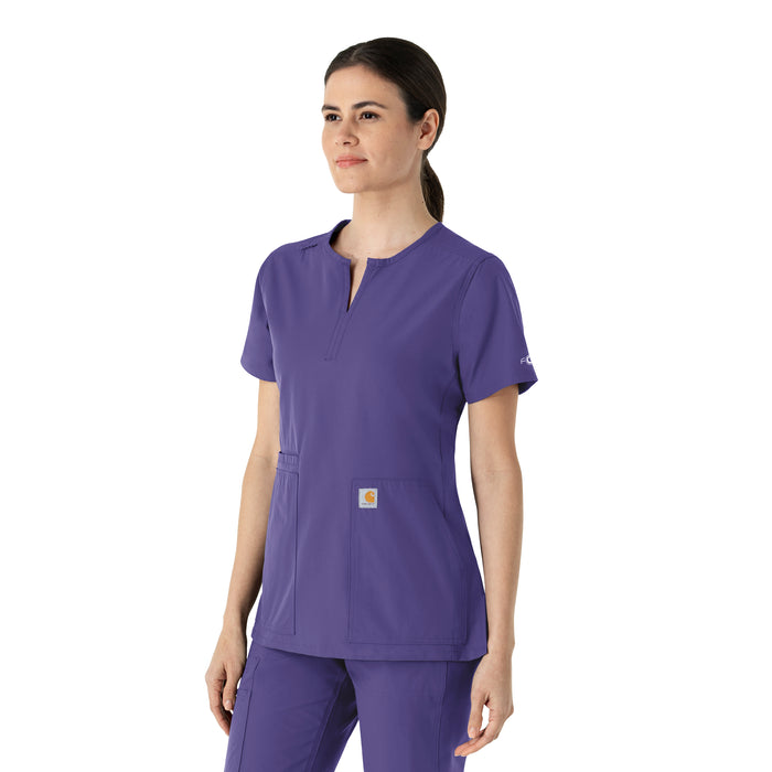 Force Essentials Women's Notch Neck Tunic Scrub Top Grape side view