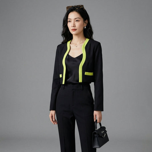 Blazer ample noir et blanc pour femme - Mode Coréenne - Taille S