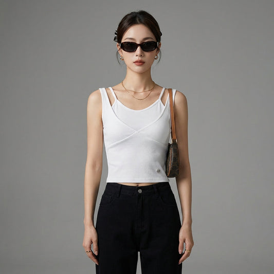 Ensemble crop top et jupe ajustée blanc - Koreanxwear - Taille S