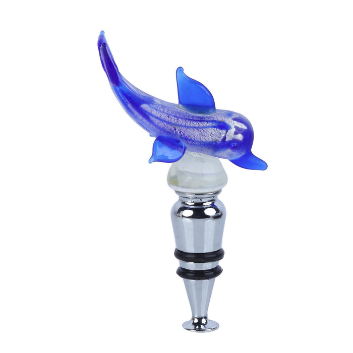 Dolphin Glass Wine Stopper - Blue Silver