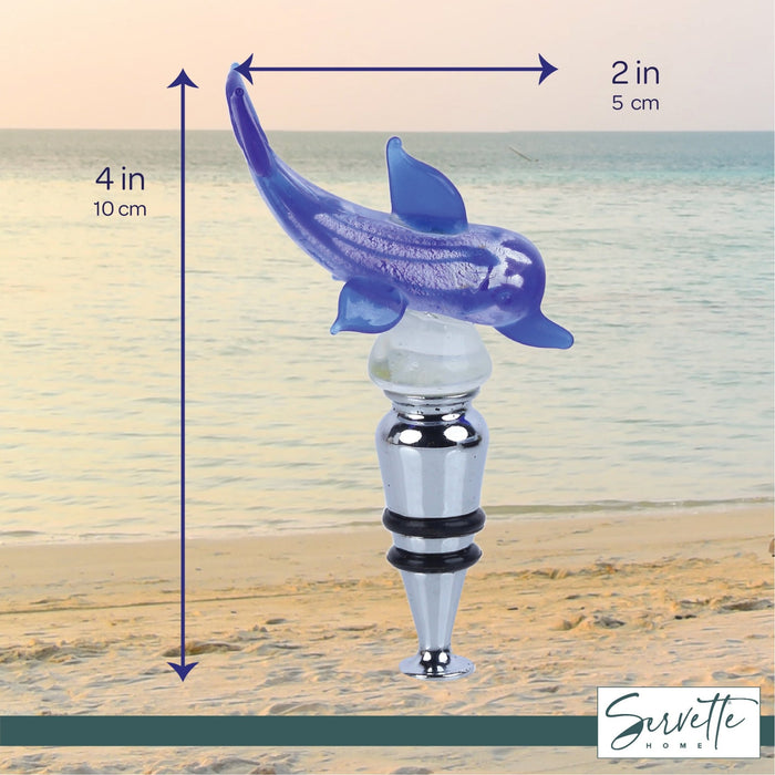 Dolphin Glass Wine Stopper - Blue Silver