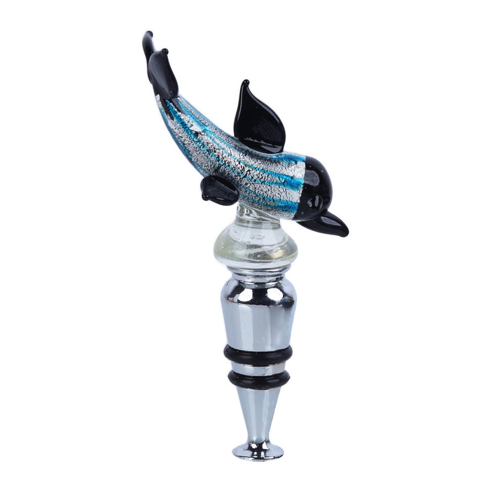 Dolphin Glass Wine Stopper - Blue