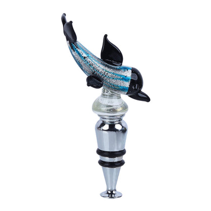 Dolphin Glass Wine Stopper - Blue
