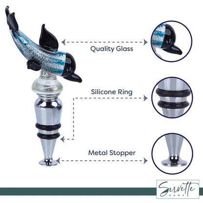Dolphin Glass Wine Stopper - Blue