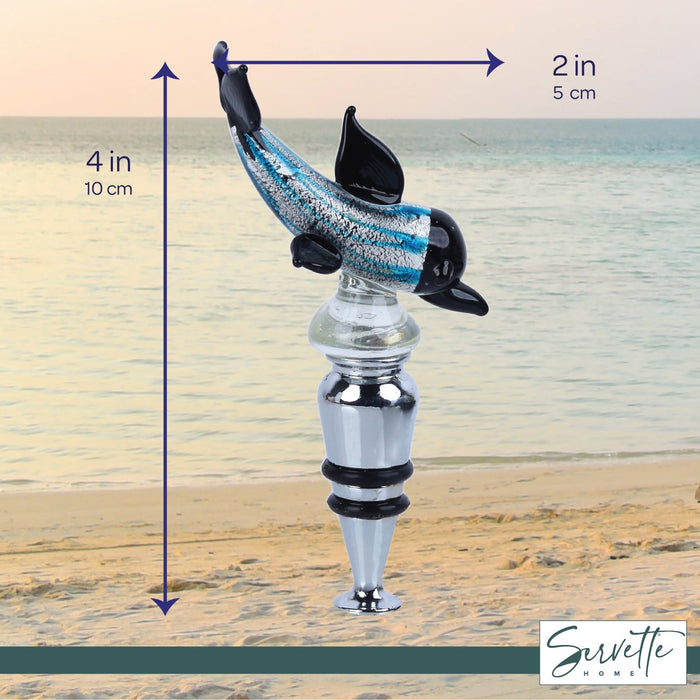 Dolphin Glass Wine Stopper - Blue
