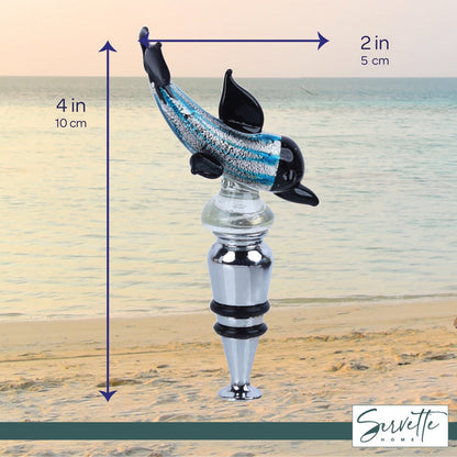 Dolphin Glass Wine Stopper - Blue