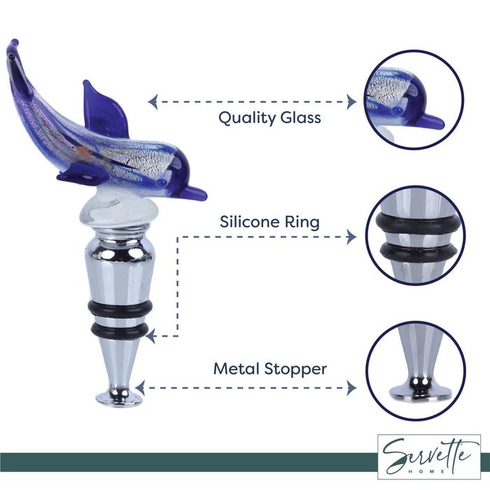 Dolphin Glass Wine Stopper - Dark Blue