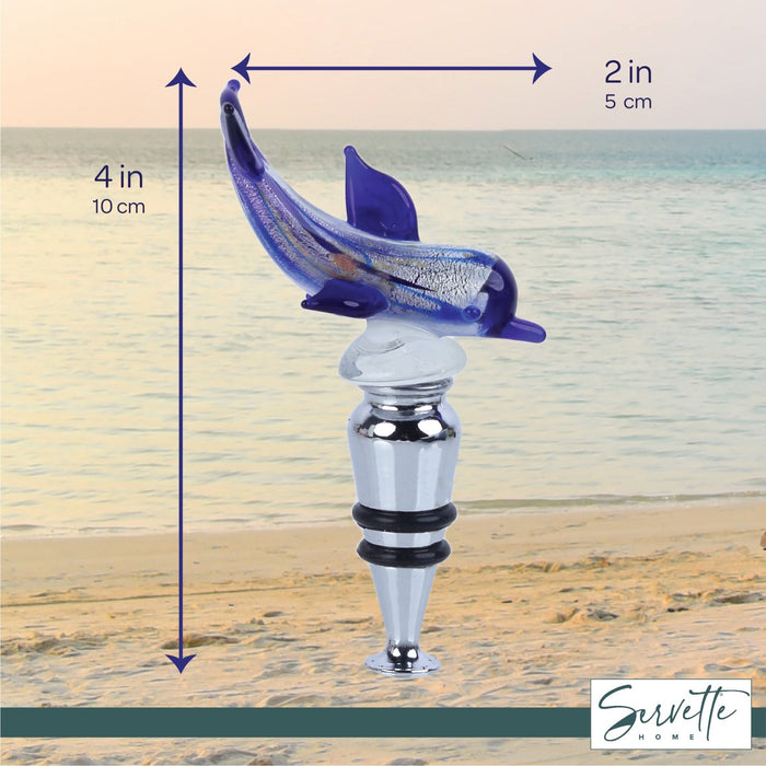 Dolphin Glass Wine Stopper - Dark Blue