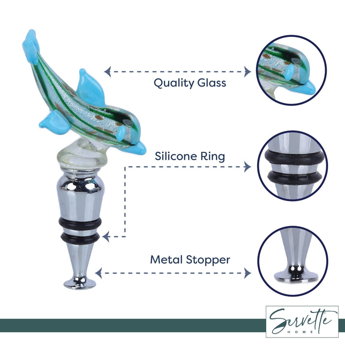 Dolphin Glass Wine Stopper - Dots