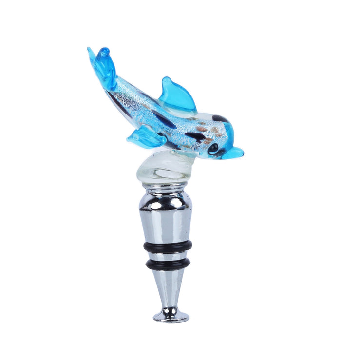 Dolphin Glass Wine Stopper - Light Blue