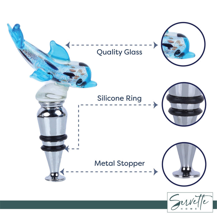 Dolphin Glass Wine Stopper - Light Blue