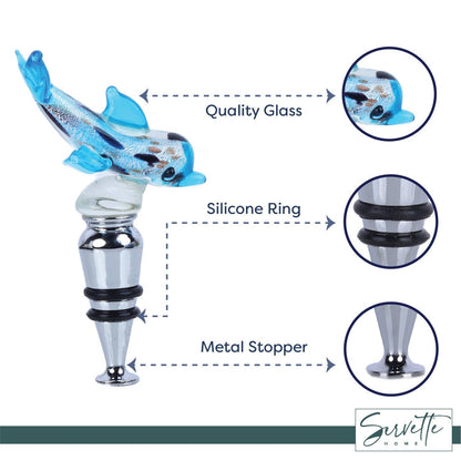 Dolphin Glass Wine Stopper - Light Blue