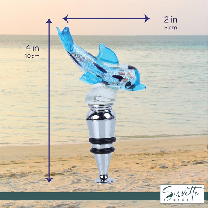 Dolphin Glass Wine Stopper - Light Blue