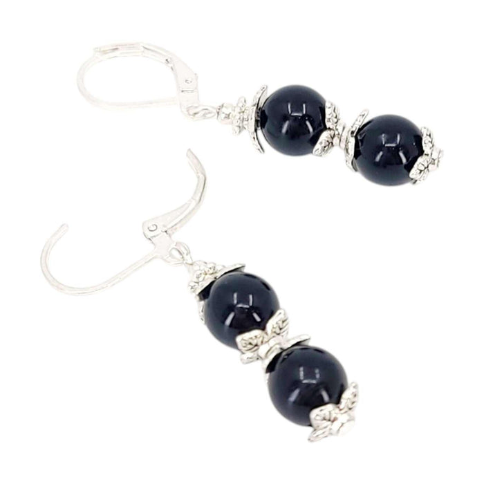 Earrings - Double Bead Drops (Black Resin, Silver plate) by Tiny Aloha