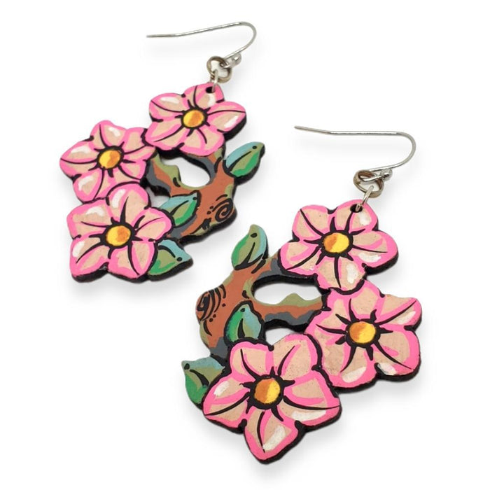 Earrings - Hanami Hand-painted Leather by Timmy Mays