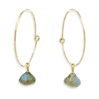 Earrings - Labradorite Drop Hoops (14k Gold Fill) by Foamy Wader