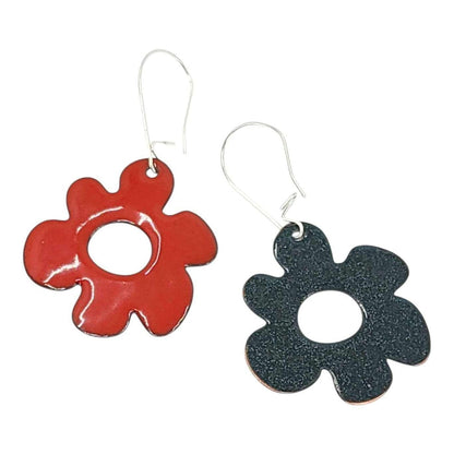 Earrings - Open Mod Flower (Solid Red) by Magpie Mouse Studios