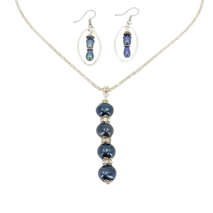 Earrings - Oval Frame Pearl Drops (Peacock) by Tiny Aloha