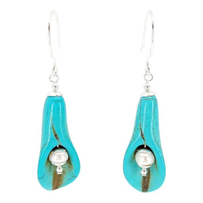 Earrings - Peace Lily Drops (Howlite, Pearl, Sterling Silver) by Tiny Aloha
