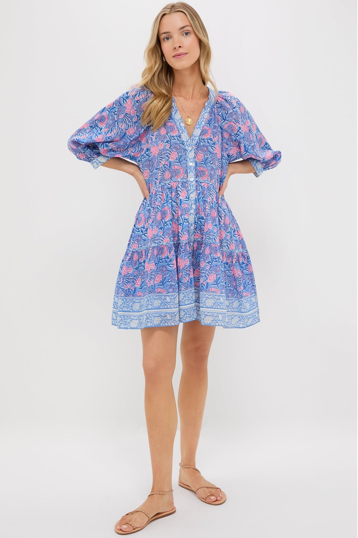 Blue Pink Printed Clara Mini Dress
