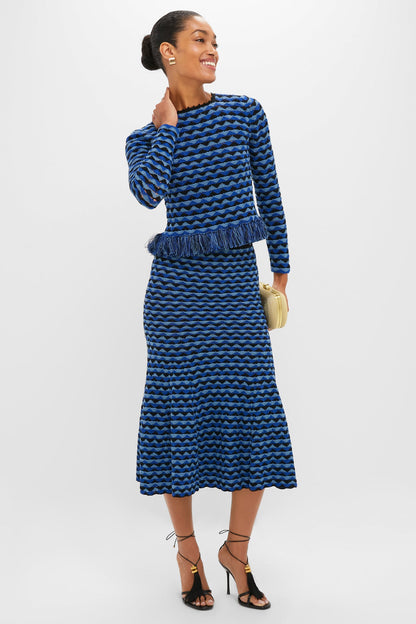 Blue and Black Profundo Midi Skirt