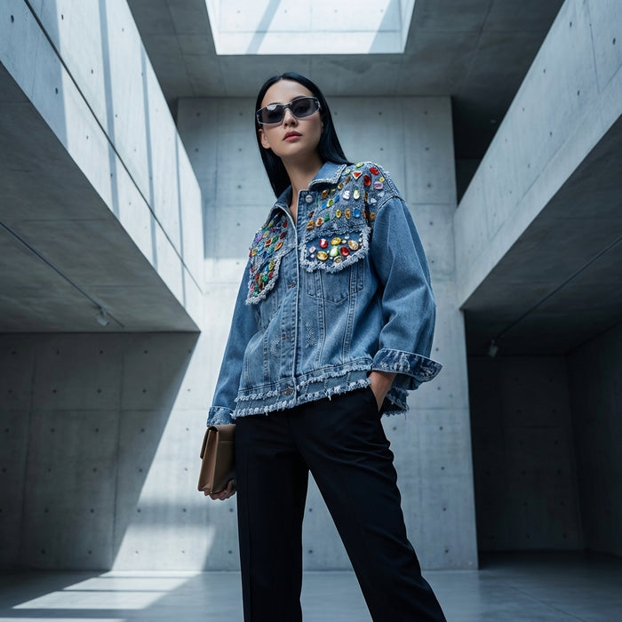 Veste en jean oversize bleue effilochée, style streetwear K-fashion