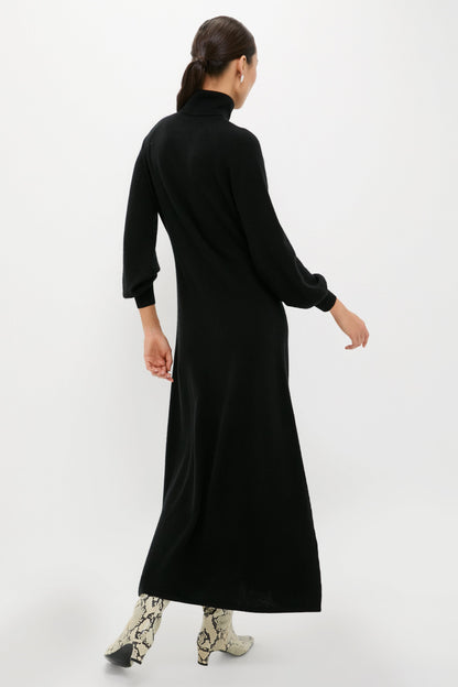 Black Cashmere Turtleneck Maxi Dress