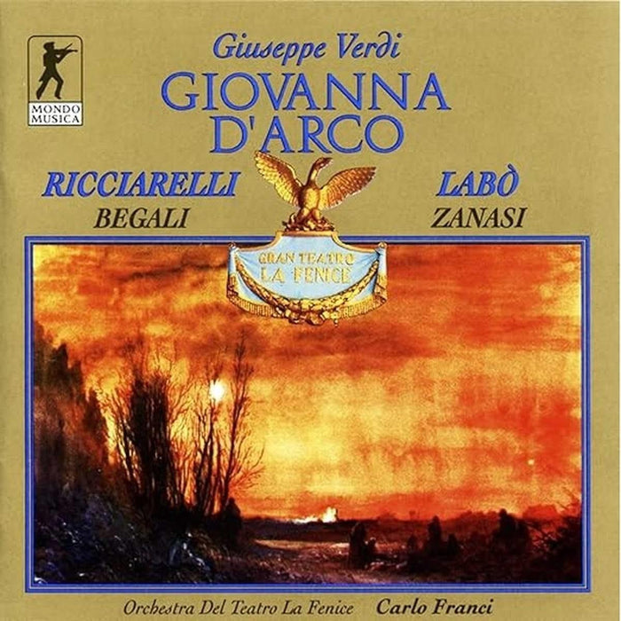 Coffret 2 CD de Giovanna D'Arco de Verdi dirigé par Carlo Franci, avec orchestre du Teatro La Fenice. Opéra dramatique en trois actes et prologue.