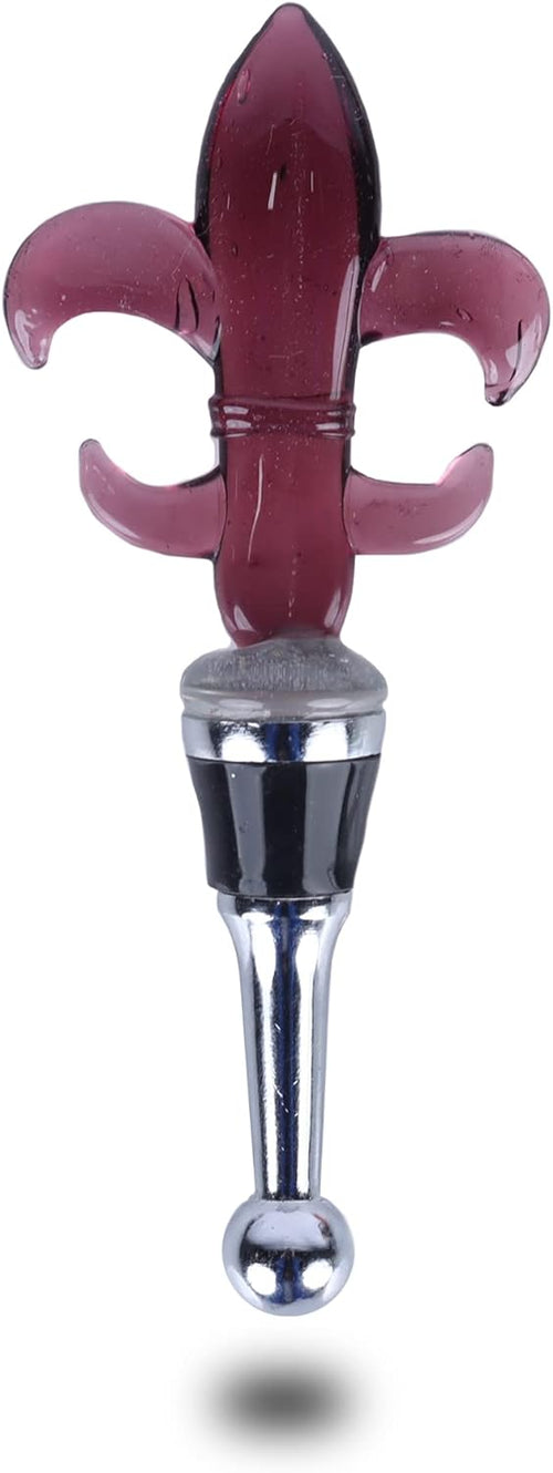 Glass Fleur De Lis Wine Stopper - Purple