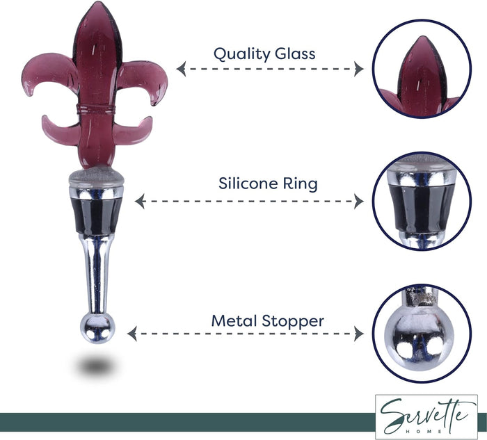 Glass Fleur De Lis Wine Stopper - Purple