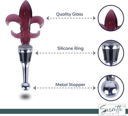 Glass Fleur De Lis Wine Stopper - Purple