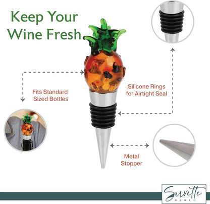 Glass Wine Bottle Stopper with  Pineapple Top