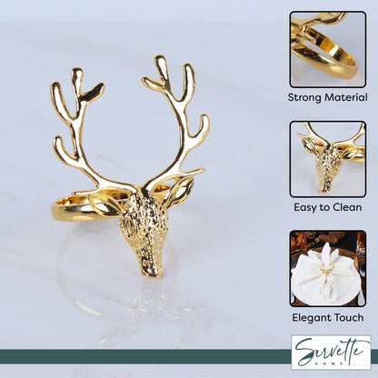 Gold Reindeer Christmas Napkin Rings